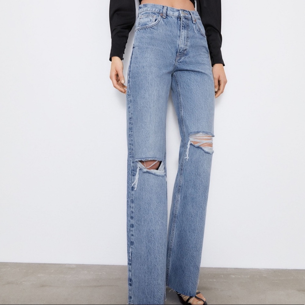 Zara Hi-Rise Wide Leg Full Length Denim